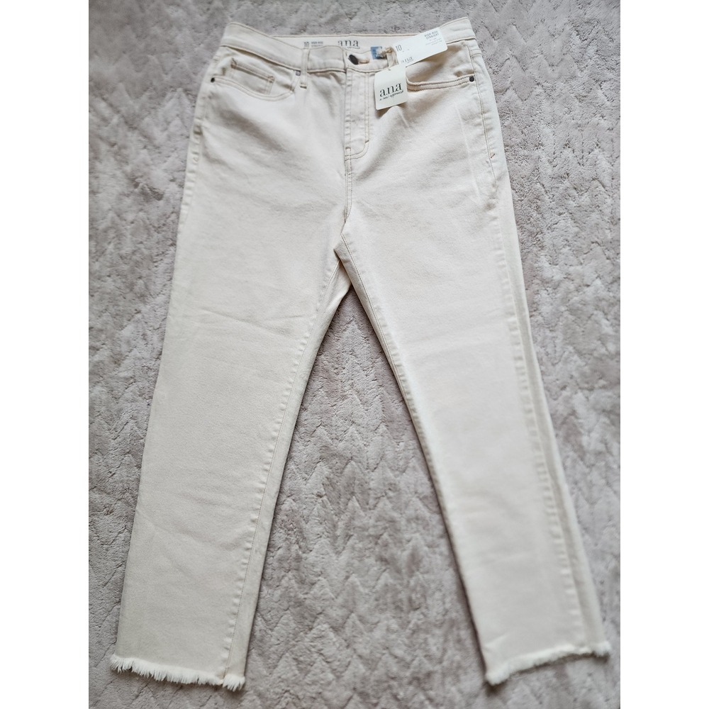 A.N.A High Rise Straight Leg Jeans Cream Frayed Hem Size 10